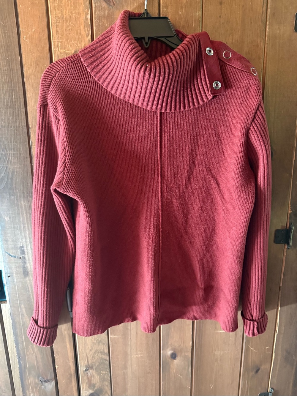 CAbi Ribbed Funnel Neck Sweater in Deep Rose